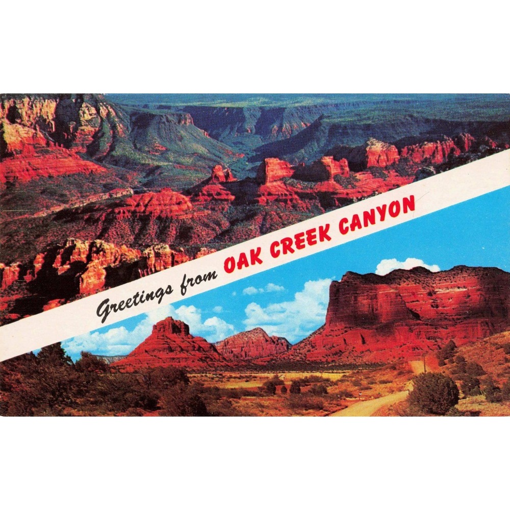 Vintage Greetings from Oak Creek Canyon Arizona Postcard Bob Bradshaw Red Rocks - Picture 1 of 2